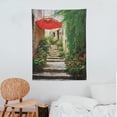 thumbnail image 3 of ONETECH  Mediterranean Tapestry, Narrow Street with Flowers Rural Wine Town in Southern France Provinces Photo, Wall Hanging for Bedroom Living Room Dorm Decor Grey Green, 3 of 7