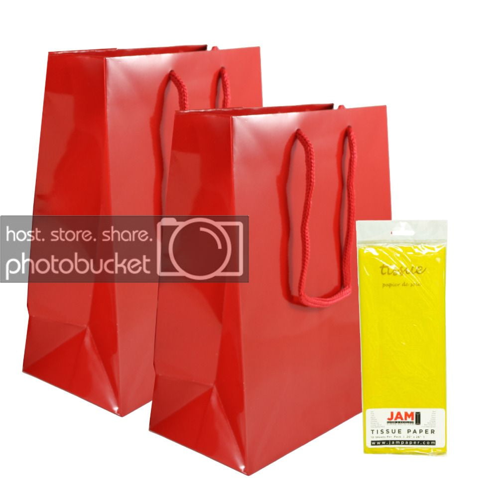 JAM Gift Bag Assortment, 2 Red Bags & Yellow Tissue Paper, 3/Pack