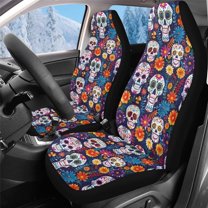 Uorisanigo Car Seat Covers, Car Seat Covers Front Seats, Sugar Skull Print Auto Cushion Cover 2 Packs, Fit for Most Cars SUVs Sedans, Soft Full Wrapping Edge Seats Cover