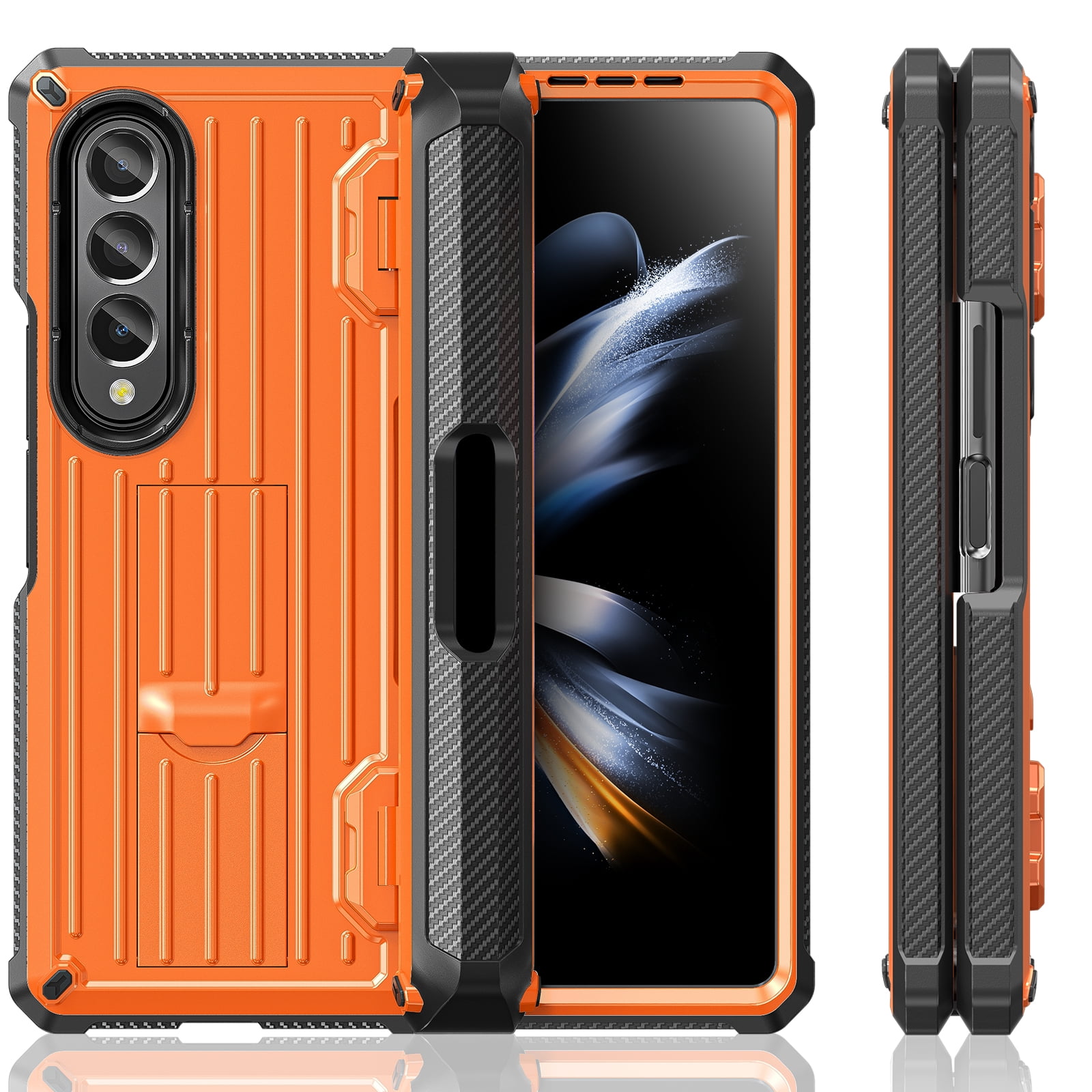 TECH CIRC Case for Samsung Galaxy Z Fold 3 Compatible with MagSafe, Heavy Duty Rugged PC Shockproof Hinge Protection Cover with Hidden Bracket Screen Protector S Pen Holder Galaxy Z Fold 3 Case,Orange