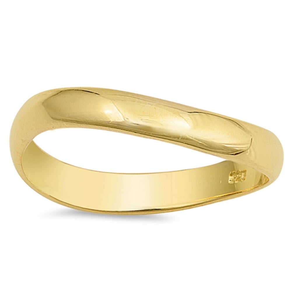 Wave Stackable Knuckle Thumb Band Women 14K Solid Yellow Gold Heart Curved Ring