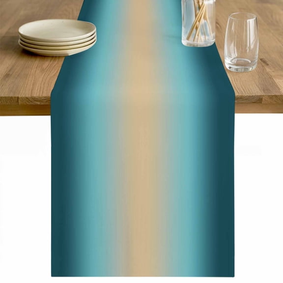 Turquoise Ombre Table Runner - 48 Inch Long Modern Yellow Gradient Farmhouse Art Cotton and Linen Blended Dress Scarves Farmhouse Table Runner for Kitchen Dining, Coffee Table, 13" x 48"