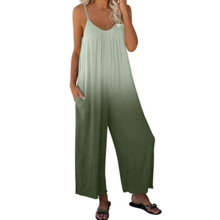 

Dyegold Jumpsuits for Women Casual Womens Jumpsuit Casual Baggy Capri Playsuit Ombre Gradient Spaghetti Strap Round Neck Sleeveless Rompers Overalls