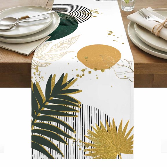 Green Yellow Boho Table Runner - 36 Inch Long, Kitchen Dining Table Runner Dresser Scarves, Modern Abstract Geometric Farmhouse Decor for Coffee Tables Wedding Party Banquet