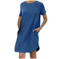 thumbnail image 2 of Women's Dresses Women's Fashion Summer Leisure Sports Curled Sleeves Solid Color Double Pocket Short Sleeve Dress T-shirt Skirt Women Dresses Plus Size, 2 of 7