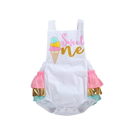 

Fanvereka Cute Baby Girl Birthday Outfit Halter Romper Ice Cream Cake Smash Sunsuit