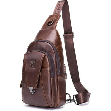 BULLCAPTAIN Leather Sling Bag for Men Multi-pocket Crossbody Chest Bag Travel Casual Shoulder Backpack