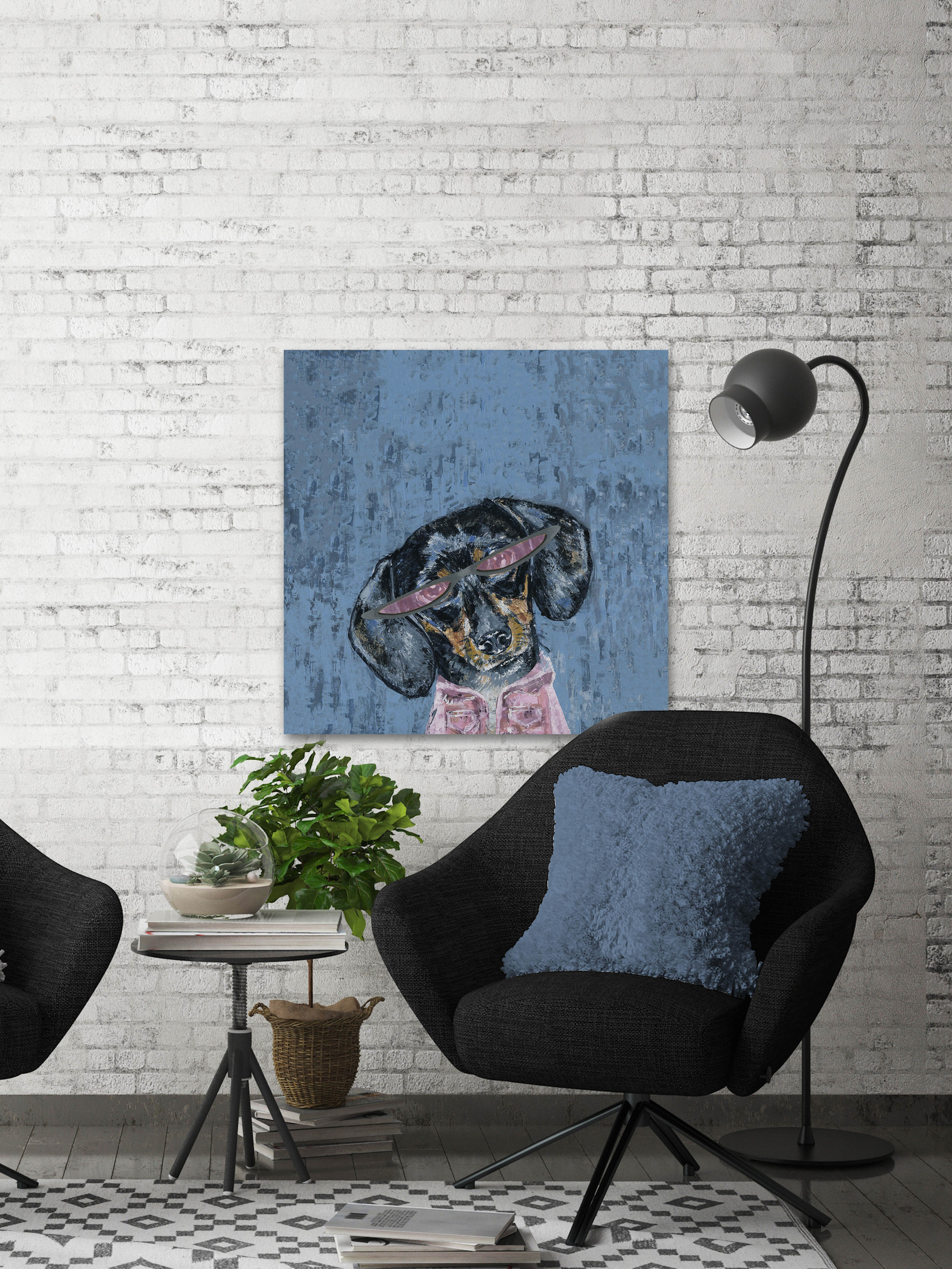 Marmont Hill "Dog in Pink" Painting Print on Wrapped Canvas