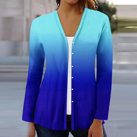 Prime Day Deals Today 2024 CEONE Cardigan Sweaters for Women,Women's Long Sleeve Fashion Casual Comfortable Printing Cardigan Blouse
