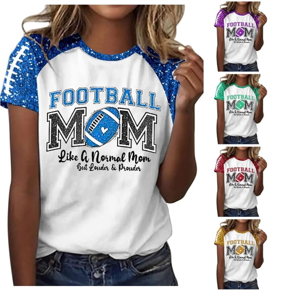 Trendfront Womens Football Mom Graphic T Shirts Crewneck Short Raglan Sleeve Sparkle Sports Casual Tee Tops