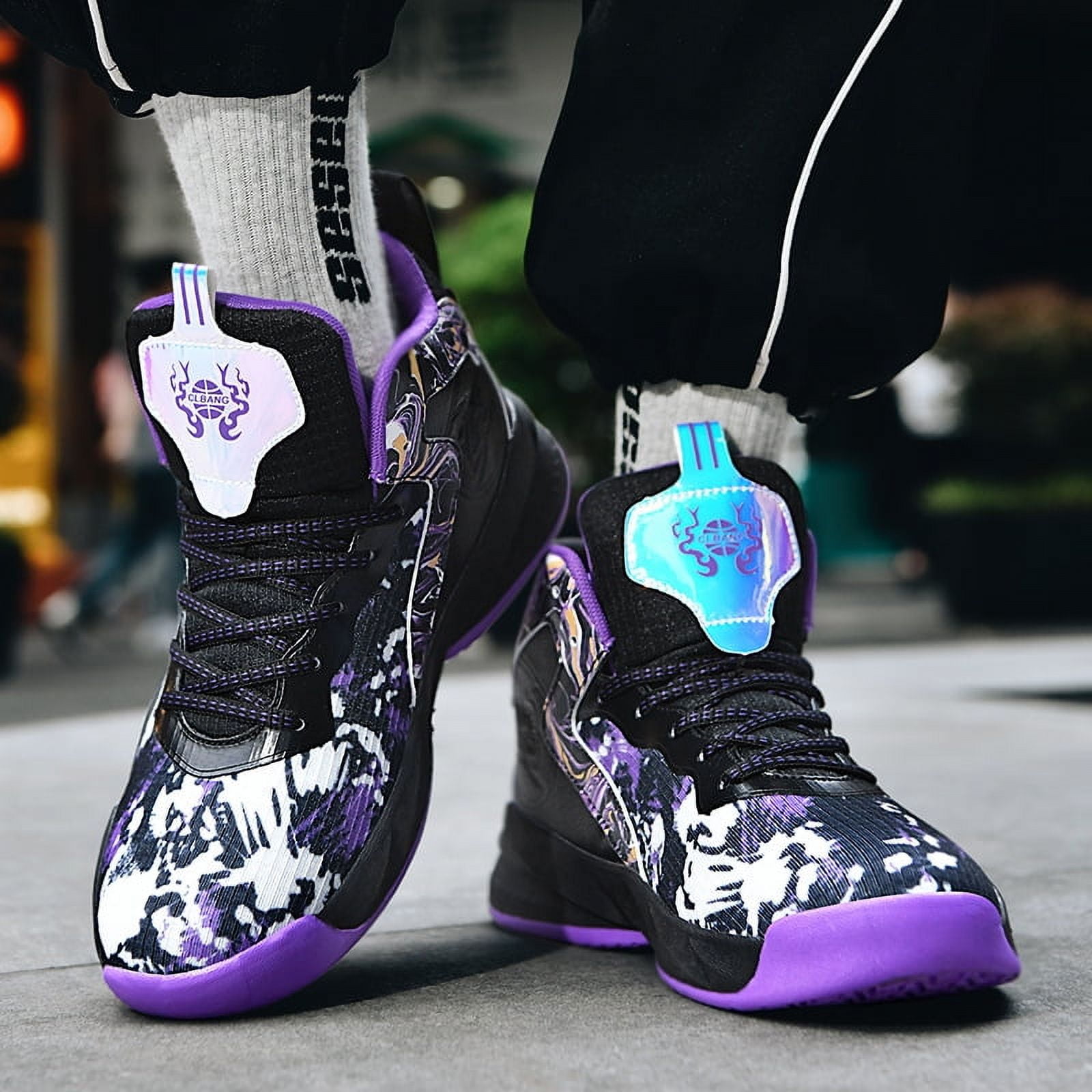 Bolognifi High Top Boys' Basketball Shoes, Breathable Cushioned Sports Shoes Teenagers' Indoor Outdoor Basketball Court Shoes