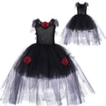 thumbnail image 4 of Odeerbi Kids Girls Vintage Queen Dress Gothic Rose Crochet High Low Tulle Tutu Dress with Crown, 4 of 5