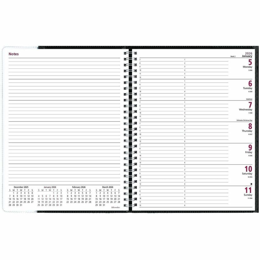 Brownline 2026 Pre-Vu 12-Month Weekly Planner - January to December - 11" x 8-1/2" - Black - English (cb925blk)