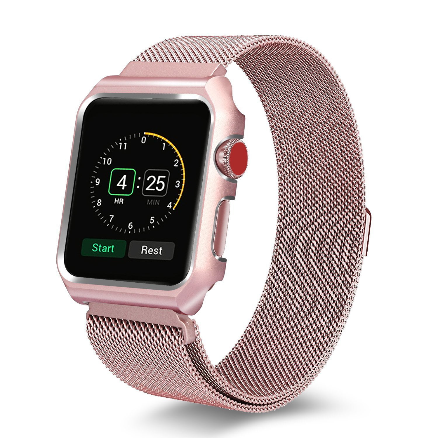 Noir Apple Watch Band with Case 44mm, Stainless Steel Mesh Milanese Loop  for Apple Watch Series SE 6 5 - Rose Gold