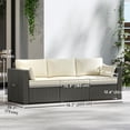 thumbnail image 3 of Outsunny 3-Seat Wicker Patio Sofa w/ Side Trays, Outdoor Couch, Cream, 3 of 10