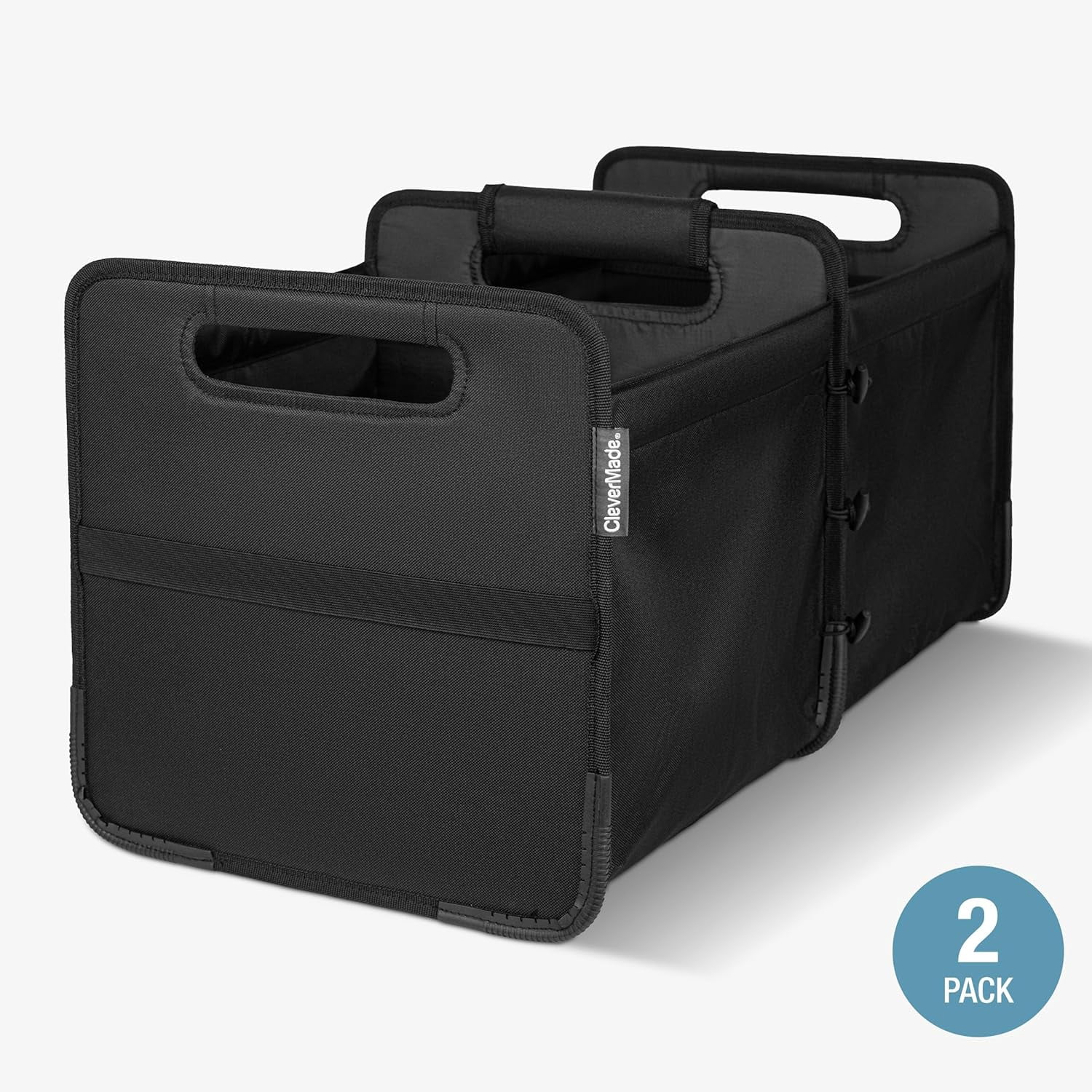 CleverMade Double Trunk Caddy 46L Collapsible Car Organizer for SUV, Foldable Cargo Storage Basket with Removable Compartments, Connectable Design, Reinforced Frame, Midnight Black