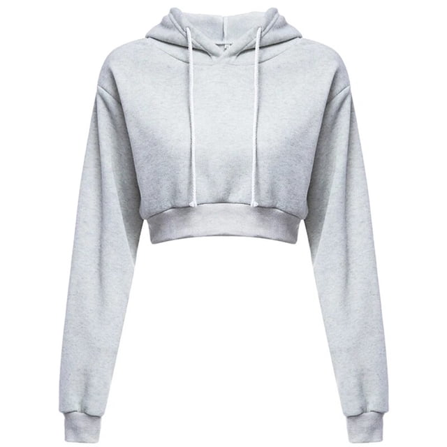 Chandail Sportif à Manches Longues, Décontracté, à Nombril Ouvert, Uni, à Capuche, Court, Haut Court, Chandail à Capuchon