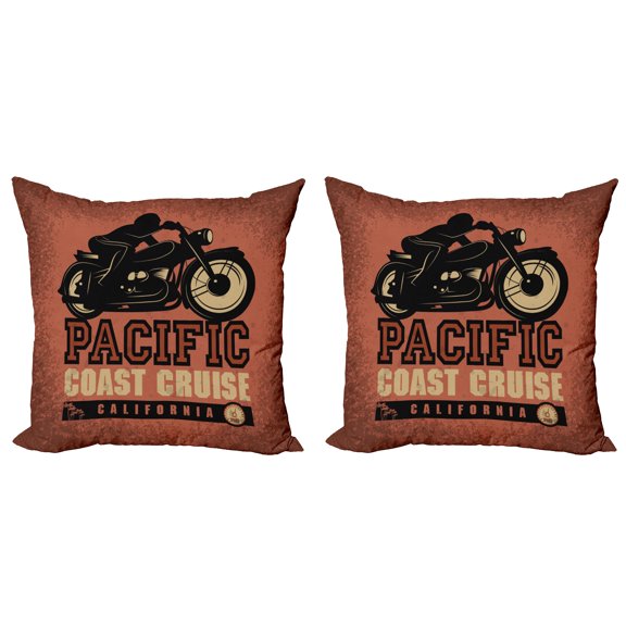 Ambesonne Adventure Throw Pillow Cover 2 Pack, Pacific Coast Cruise, 24", Ruby Black