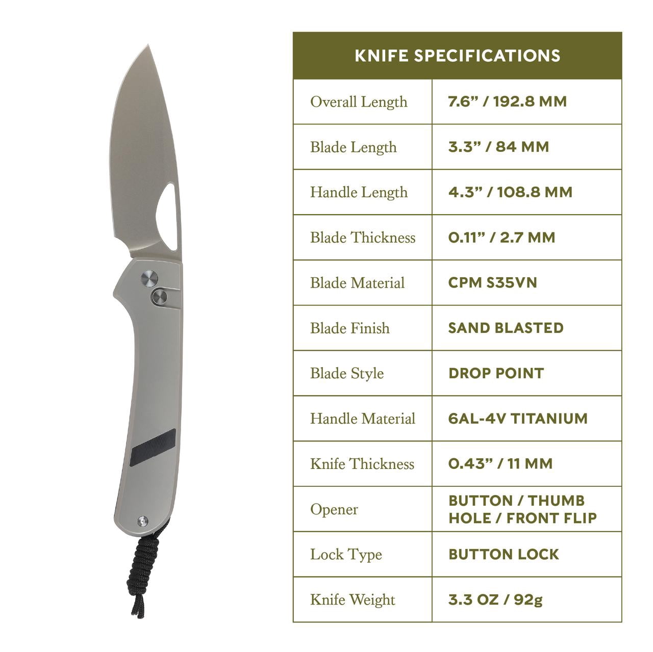 Swiss Tech Losung Premium Folding Knife, Titanium Handle, S35VN Steel, Button Lock, Micarta Inlay