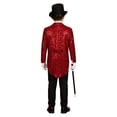 thumbnail image 2 of Hansber Kids Boys Magician Outfits Sparkly Sequin Tailcoat Blazer Jacket with Magic Wand and Hat Set for Stage Burgundy 8, 2 of 7