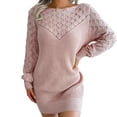 thumbnail image 2 of Ediodpoh Women Fashion Casual Long Sleeve Solid Knit Turtleneck Puff Sleeve Ribbed Short Dress Sweater Dress with Buttons Pink S, 2 of 9