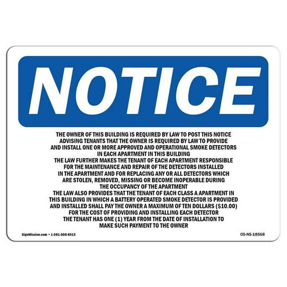 SignMission OS-NS-A-1218-L-18568 12 x 18 in. OSHA Notice Sign - The Owner of This Building is Required By