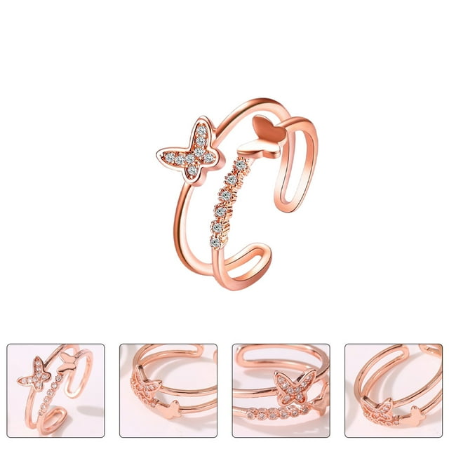 YSNOOWE 1Ud Anillo Decorativo Dorado De Doble Capa Para Mujer Con Detalles Finos Y Estilo Chic