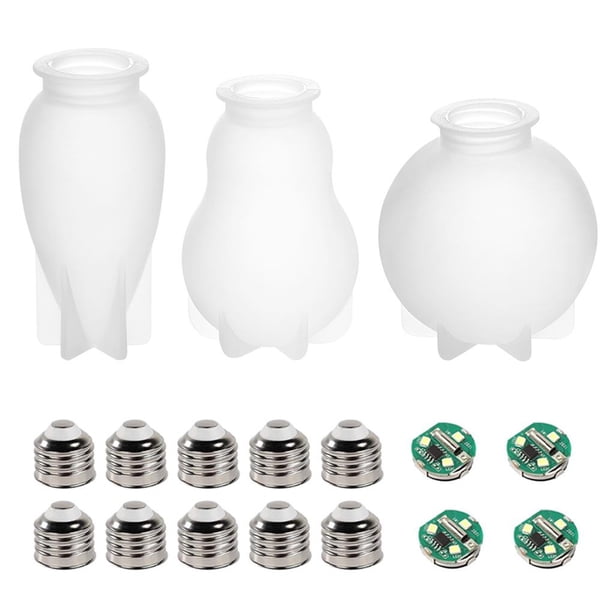 Bearachild Moldes de resina para bombillas, 3 piezas, moldes de silicona para bombillas LED para resina con 10 tapas, 4 piezas, base de chip LED LED Iluminación y accesorios Bearachild HA037863-00