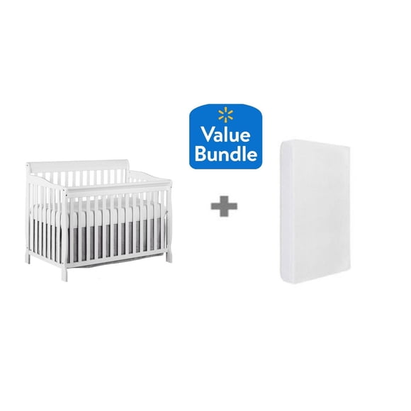 Lit de bébé 4-en-1 Sara Concord Baby Blanc + Matelas de lit de bébé - Paquet