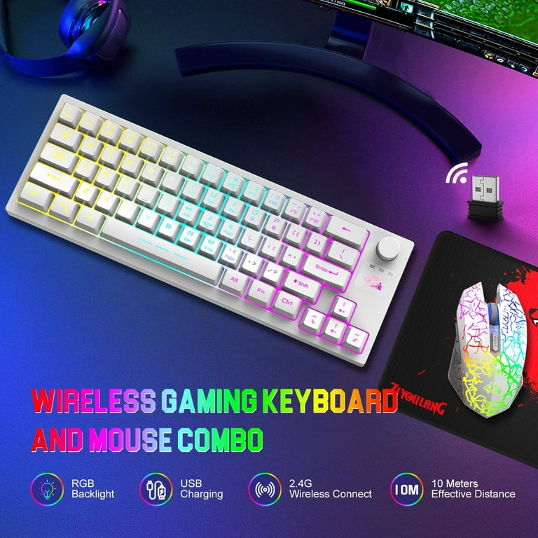 US Wireless Rainbow Backlit Gaming Keyboard Mouse Set 4000mAh Battery For  PC PS4