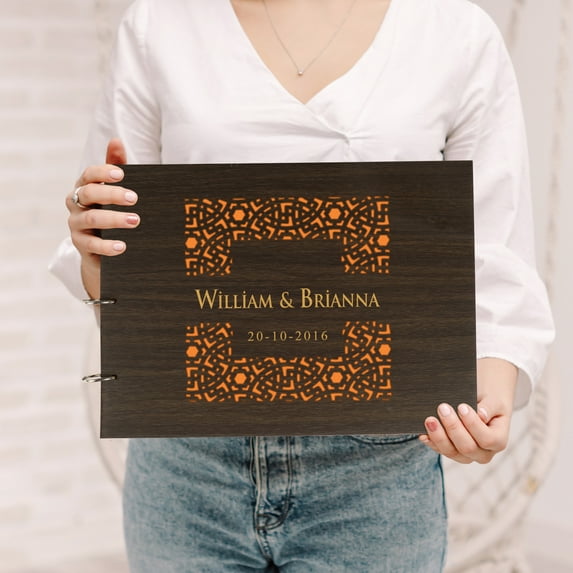 Darling Souvenir Personalized Engraved Laser Cut Wedding Guest Book Wooden Cover Sign-in Book Registry Guestbook Scrapbook-PB
