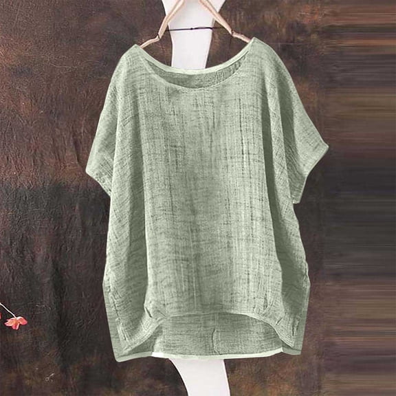 Womens Short Sleeve Tops Women's Summer Short Sleeve Solid Casual Loose Linen Tops for Women