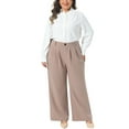thumbnail image 2 of Agnes Orinda Women's Plus Size Suit Pants High Waist Soft Stretchy Button Business Casual Work Trousers with Pockets 2X Light Coffee, 2 of 6