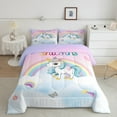 thumbnail image 2 of Feelyou Cute Unicorn Animal Queen Comforter Set for Kids, Cartoon Butterfly Bedding Sets, Dreamy Rainbow Reversible Bedding Comforter Set, Lightweight Room Decor, 3-Piece, 2 of 8