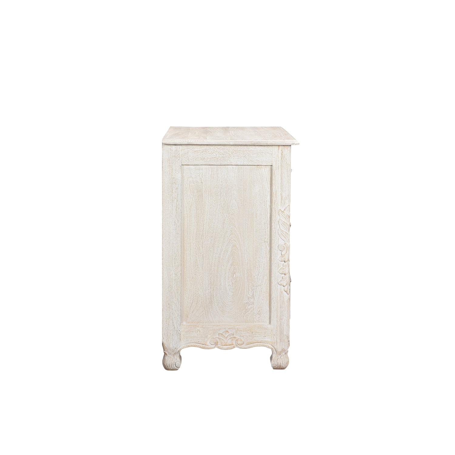 Taran Designs Monte Floral Carved Solid Wood 3-Drawers Nightstand in White