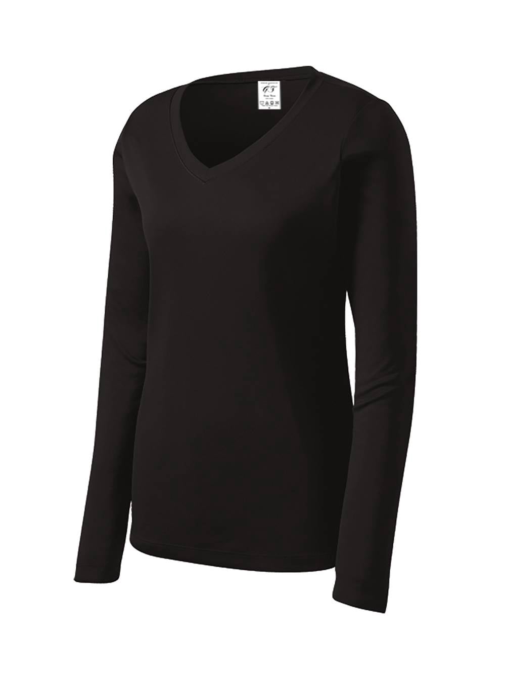 Gravity Threads Womens Long-Sleeve Moisture-Wick V-Neck - Black - Small