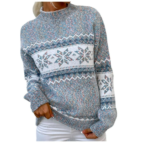 vigerkar Women's Fall Winter Tops Christmas Snowflakes Half Turtleneck Knitted Pullover Sweater Holiday Vacation Tops (Grey, M)