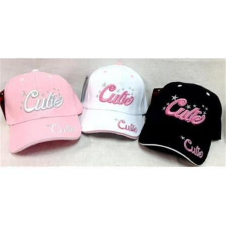 Bulk Buys Wholesale Cutie Adjustable Baseball Hats Caps Pink White Black - Case of 24