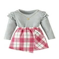 thumbnail image 1 of Adorable Toddler Girls Fall Outfits with Ruffle Long Sleeve Tops and Plaid Skirt, 1 of 9