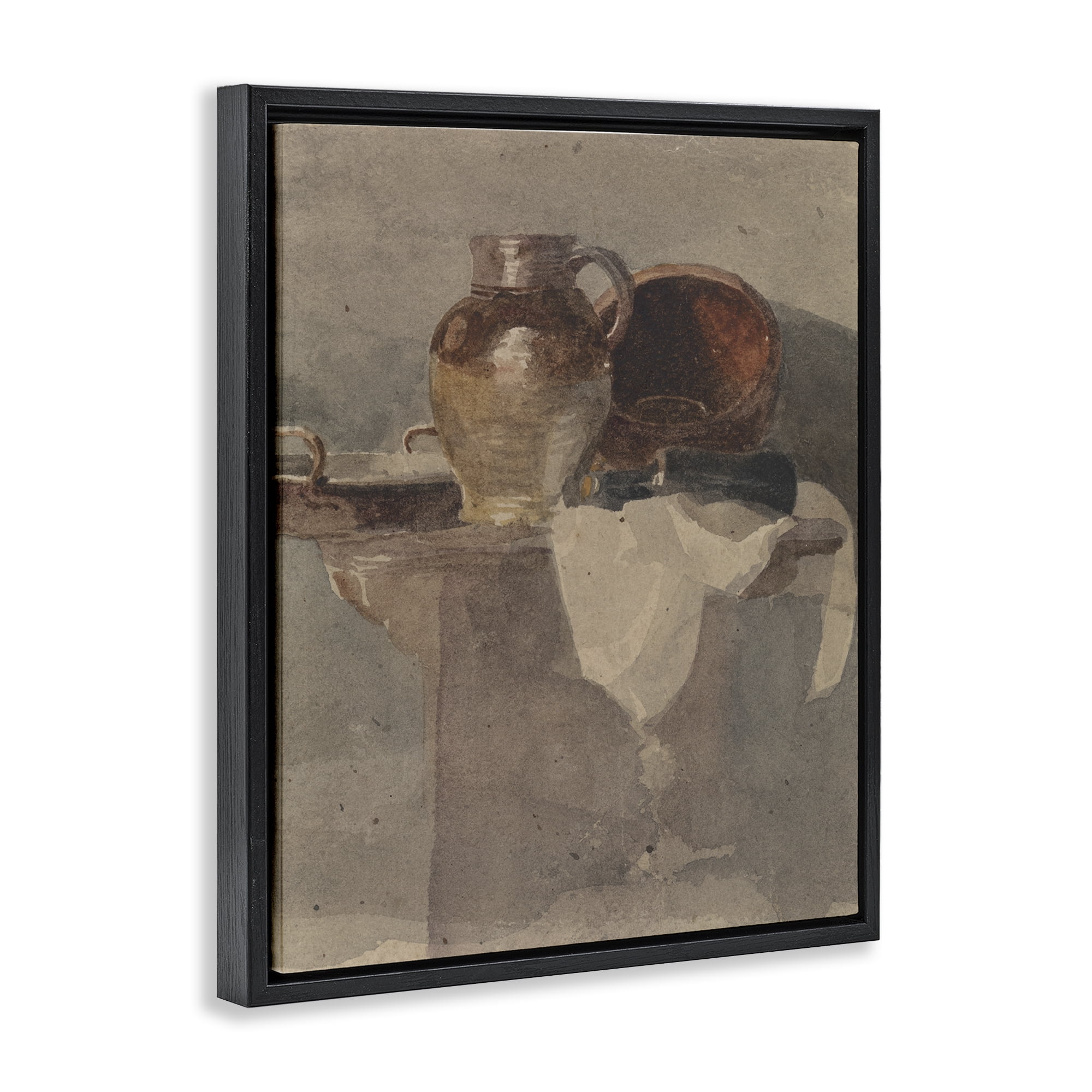 Stupell Industries Grey Still Life Vase History & Language Painting Black Floater Framed Canvas Art Print Wall Art, 17 x 21