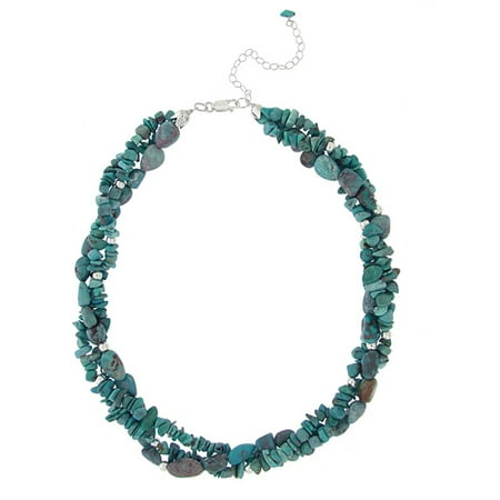 Created Turquoise Chip Sterling Silver 3-Strand Bead Necklace, 16