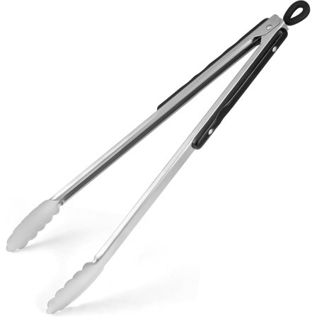 17-Inch Long Wood-Handled Grill Tongs, Stainless Steel Metal Tongs for Cooking, Grilling, Charcoal, Barbecue/BBQ, Buffet