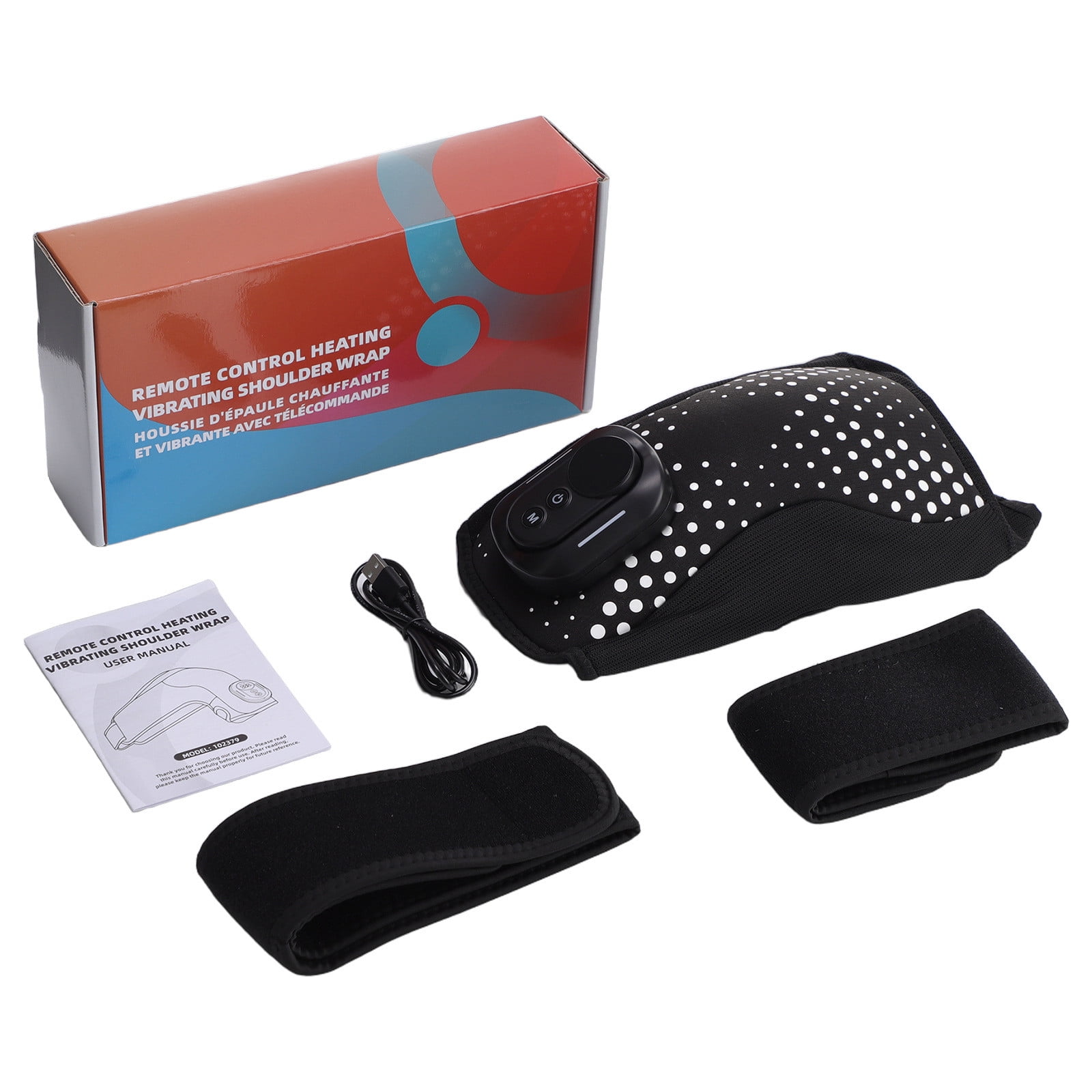 DAMAI Shoulder Heating Pad with Massager, Portable Shoulder Brace with Magnetic Detachable Remote Control, 5000amh Battery Powered Detachable Controller Heated Massage with 5 Heats &Vibrations