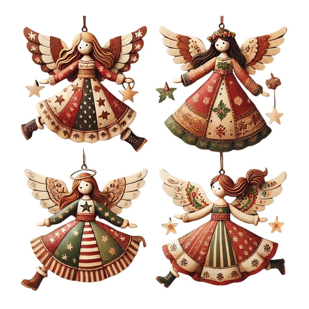 Adornos navideños de madera con forma de ángel. Adornos rústicos de estilo granja con forma de ángel. Adornos para colgar en el árbol de Navidad para decorar el hogar en Navidad.