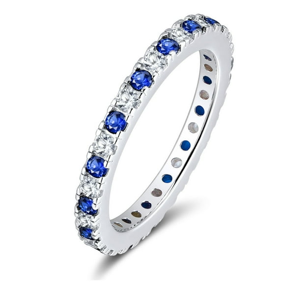 Eternity Band Wedding Ring for Women Blue Cz Sterling Silver Ginger Lyne Collection