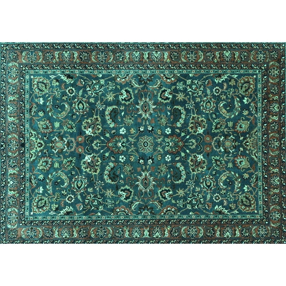 Ahgly Company Machine Washable Indoor Rectangle Persian Turquoise Blue Traditional Area Rugs, 5' x 7'