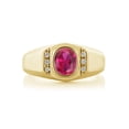 thumbnail image 2 of Gem Stone King Men's 18K Yellow Gold Plated Silver Red Created Ruby and White Created Sapphire Ring  for Men | 1.56 Cttw | Available in Size 9, 10, 11, 12, 13, 2 of 6
