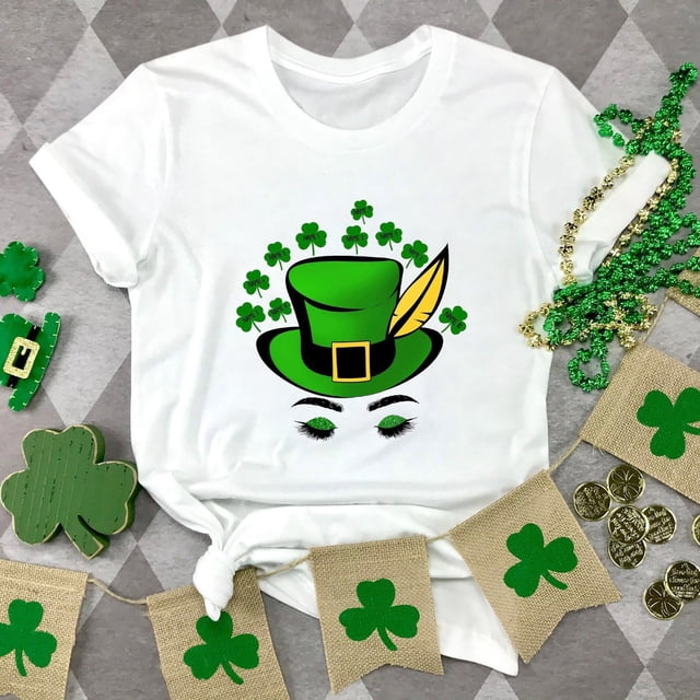 Pntutb T-Shirt à Manches Courtes Plus Size pour Femme Saint Patrick'S Day avec Col Rond et Manches Courtes