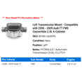 thumbnail image 2 of Left Transmission Mount - Compatible with 2008 - 2009 Audi TT FWD Convertible 2.0L 4-Cylinder, 2 of 2