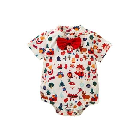 

Bagilaanoe Newborn Baby Girl Boy Christmas Rompers Cartoon Print Short Sleeve Bodysuit 6M 12M 18M 24M Infant One Piece Jumpsuit